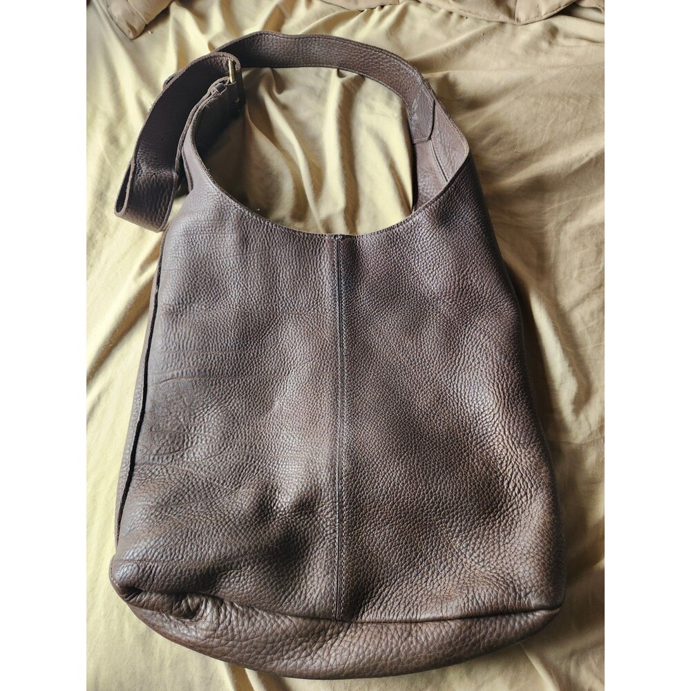Duluth Trading Brown Pebbled Leather Hobo Shoulder Bag Wide Strap